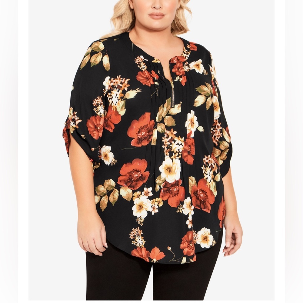 Avenue Orange and Black 3/4 Sleeve Boxy Blouse